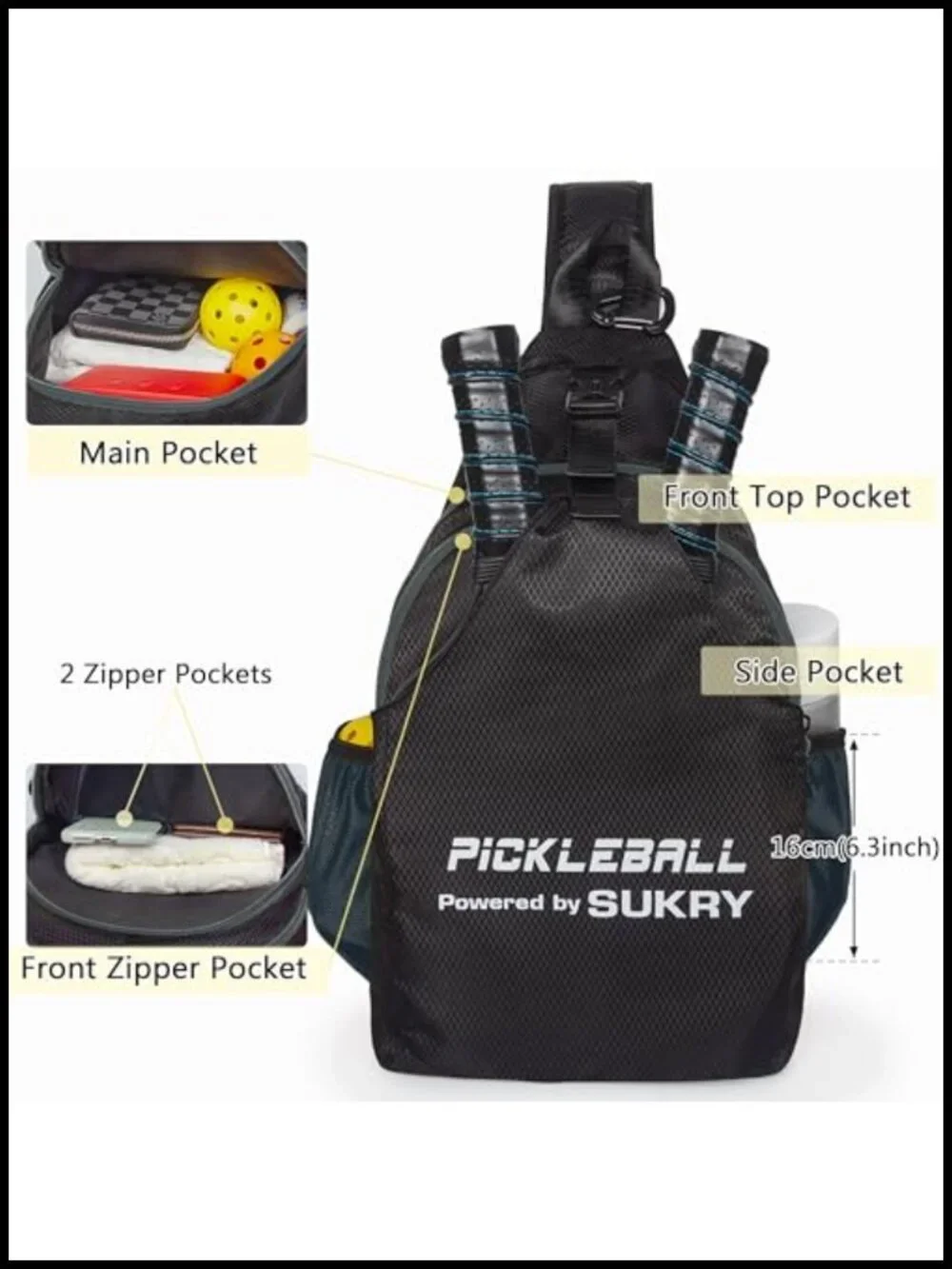 Lightweight Pickleball Sling Backpack with Multi-Pocket Crossbody Gym Travel Bag